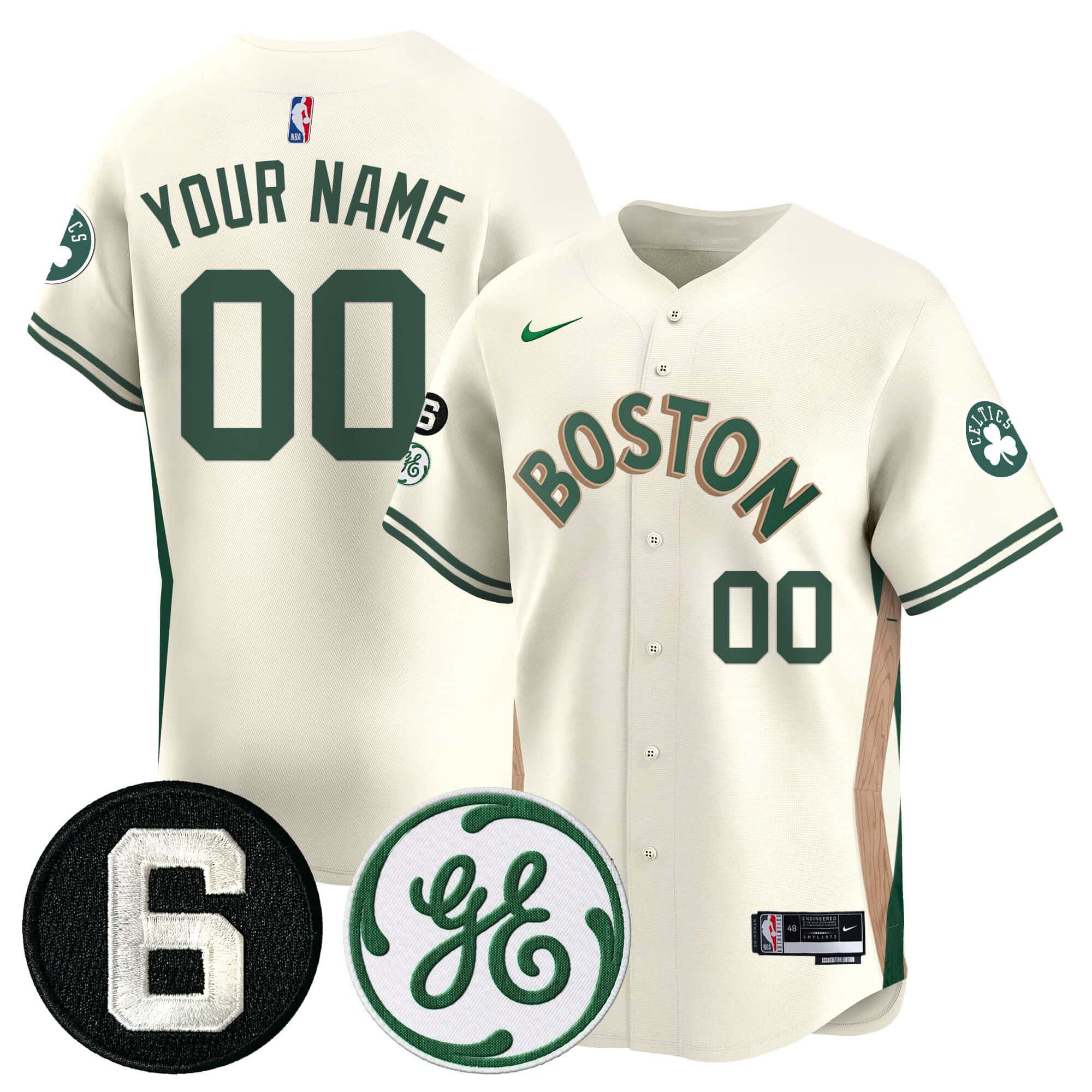 Men Boston Celtics Cream 2024 Nike Bill Russell & John Havlicek Patch Custom Baseball NBA Jersey